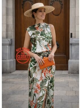 ZARA Printed Midi Dress NWT Green Cream Tropical